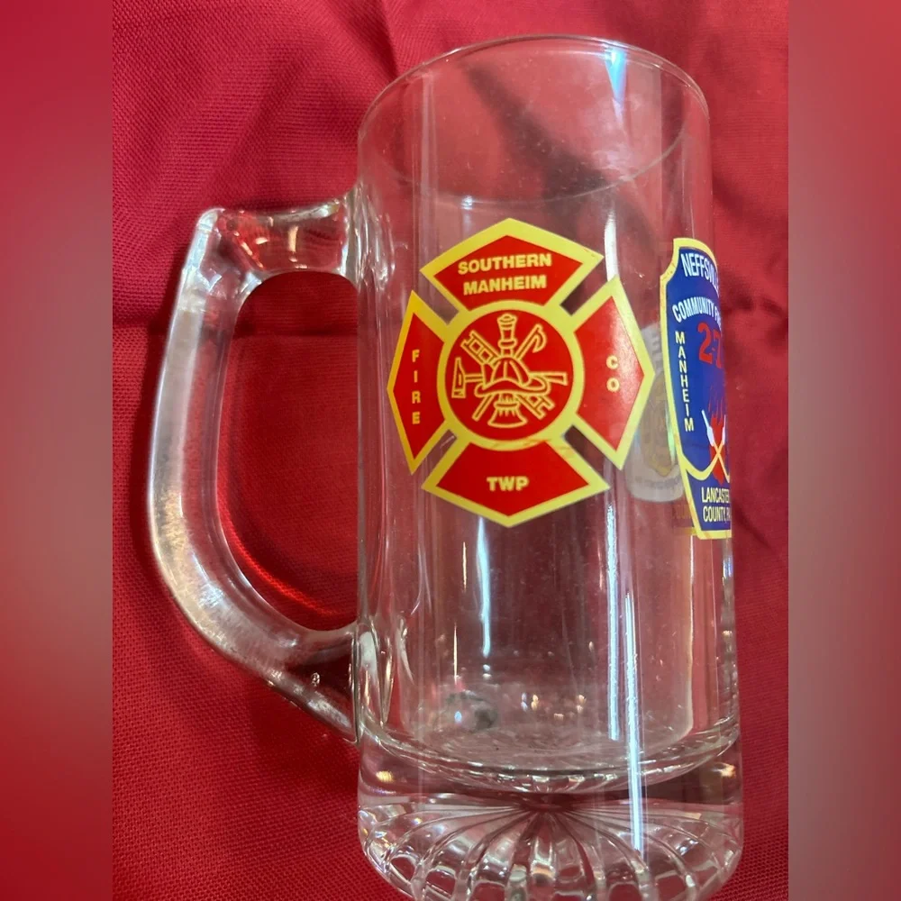 Lancaster County Firefighter Themed Glass Beer Mug- NEFFSVILLE Eden Mannheim